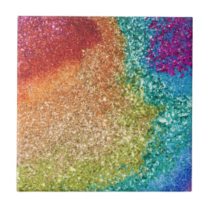 Azulejo De Cerâmica Gleaming Rainbow Glitter Swirl