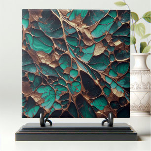 Azulejo De Cerâmica Glimmering orgânico linhas Douradas no Emerald Gre