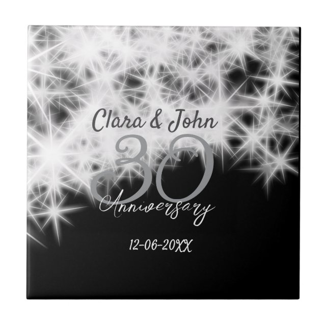 Azulejo De Cerâmica Glitor de aniversário de casamento da 30 cinza de  (Frente)