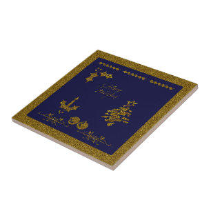 Azulejo De Cerâmica Glitter de Natal Holly Twig, ornamentos, vela, 