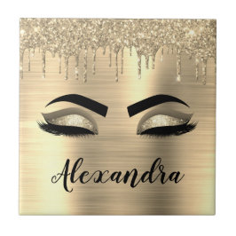 Azulejo De Cerâmica Glitter Sparkle Eyelashes Dourado Nome do Monogram
