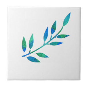 Azulejo De Cerâmica Glittery Teal Blue Leaf Gift Decor Party Favor