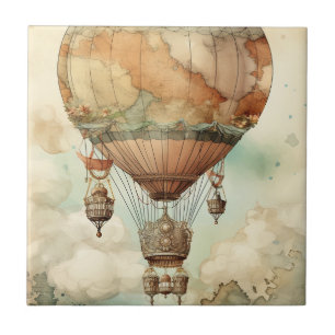 Azulejo De Cerâmica Globo Balão do Mundo Caprichoso Antigo Verde Água