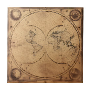 Azulejo De Cerâmica Globo de Mapa do Mundo Russo Vintage