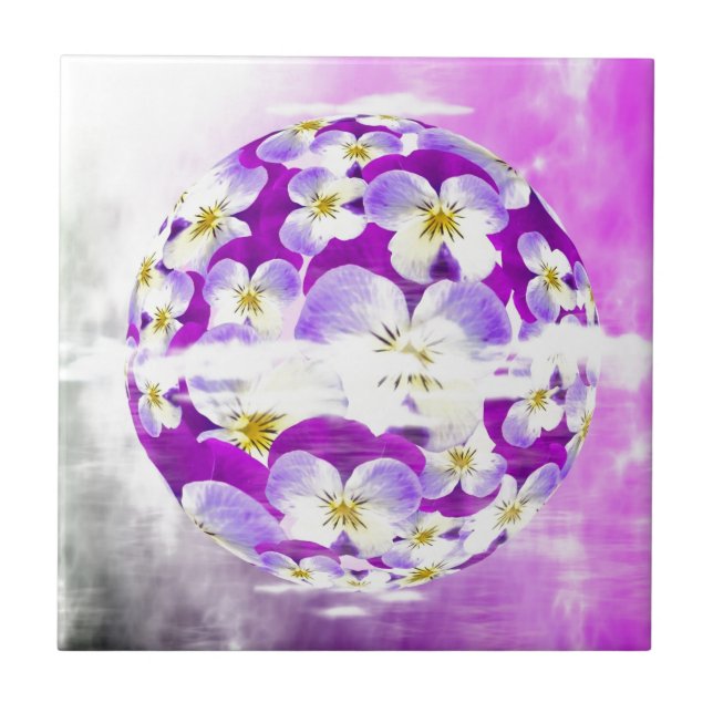 Azulejo De Cerâmica Globo de padrão de flores violeta sutil e simples (Frente)
