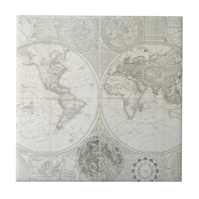 Azulejo De Cerâmica Globo Terraqueous por Samuel Dunn | 1787 (Frente)