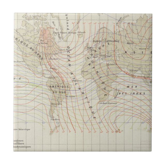 Azulejo De Cerâmica Globo Terrestre de Le Magnetisme du (Frente)