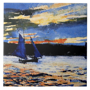 Azulejo De Cerâmica Gloucester Sunset, pintura de Winslow Homer,