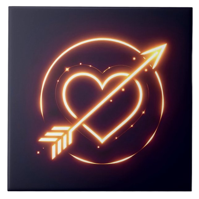 Azulejo De Cerâmica glowing image of a heart with cupid's arrow (Frente)