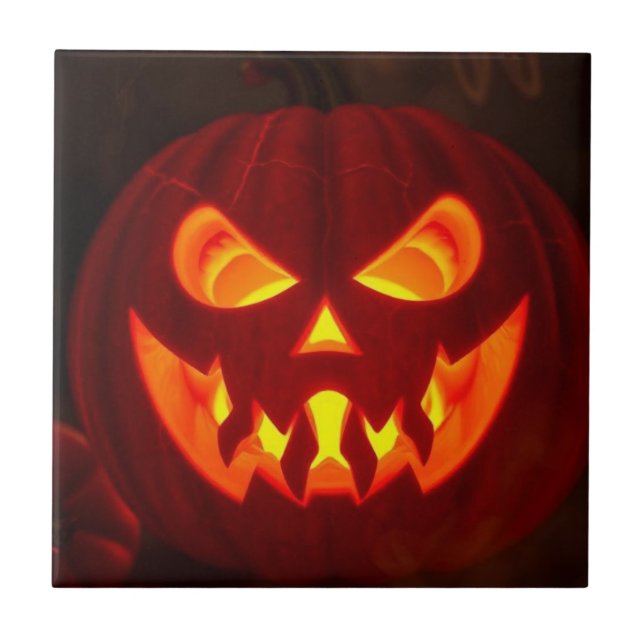 Azulejo De Cerâmica Glowing Jack-O-Lantern Halloween Ceramic Tile (Frente)