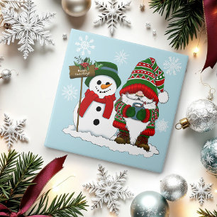 Azulejo De Cerâmica Gnomo de Natal Aconchegante Boneco de Neve Férias