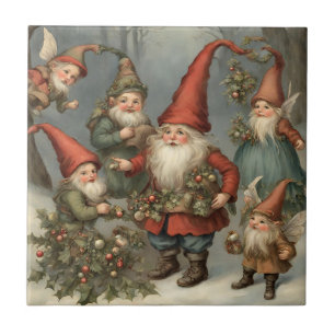 Azulejo De Cerâmica Gnomos de Natal de Fada na Floresta