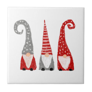 Azulejo De Cerâmica Gnomos de Natal Modernos Vermelho Cinza Branco Nór