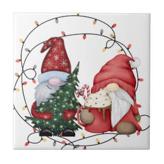 Azulejo De Cerâmica Gnomos do Natal Whimsso