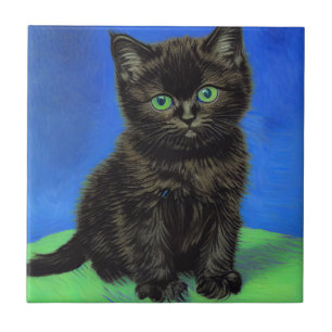 Azulejo De Cerâmica Gogh Style Black Kitten