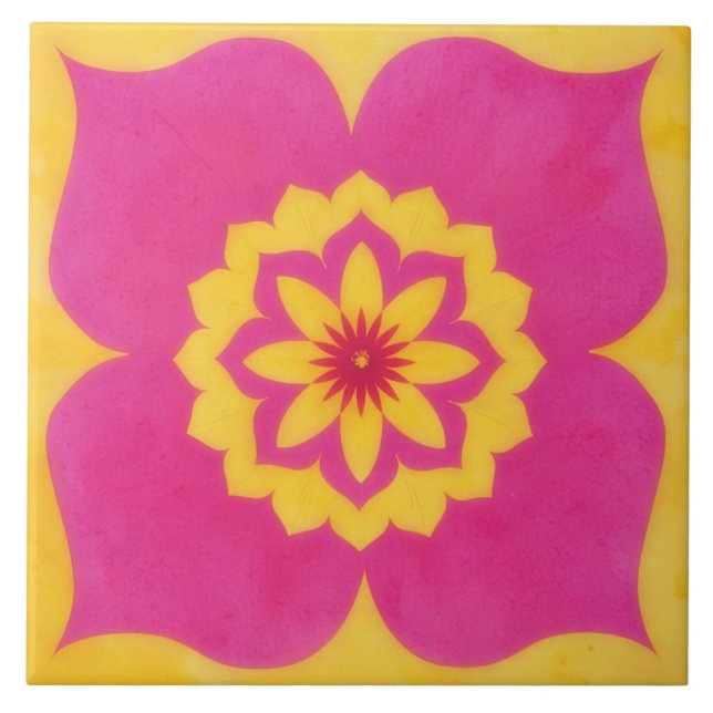 Azulejo De Cerâmica Gold and Pink Floral Art Decorative Tile (Frente)