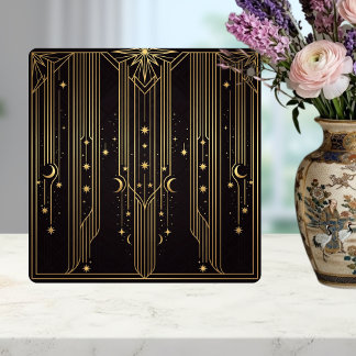 Azulejo De Cerâmica Gold Art Deco Celestial Stars Moons Pattern