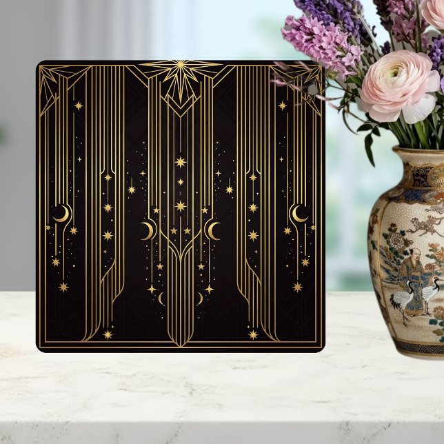 Azulejo De Cerâmica Gold Art Deco Celestial Stars Moons Pattern  (Criador carregado)