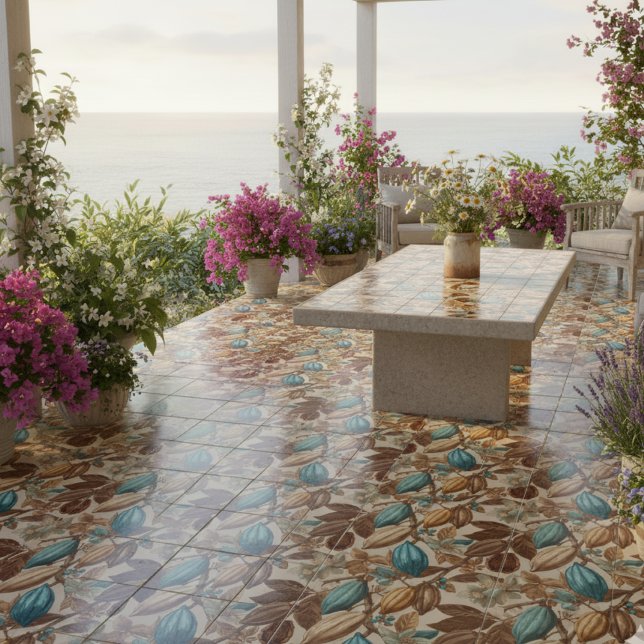 Azulejo De Cerâmica Gold Brown Turquoise Cacao Pattern (Criador carregado)