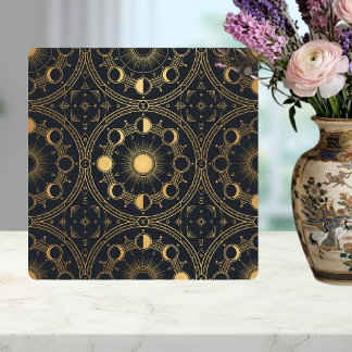 Azulejo De Cerâmica Gold Celestial Sun Moon Phases Geometric Pattern