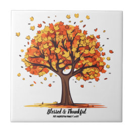 Azulejo De Cerâmica Golden Autumn Trees Happy Thanksgiving Greeting