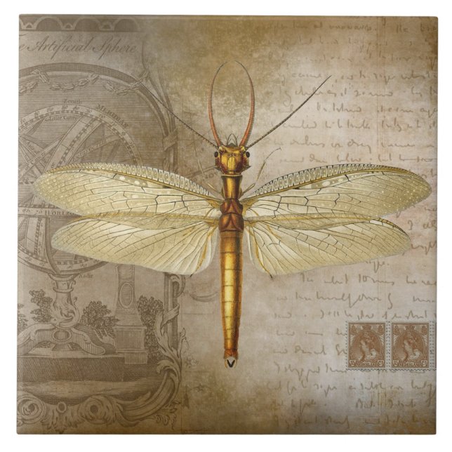 AZULEJO DE CERÂMICA  GOLDEN DRAGONFLY TILE (Frente)