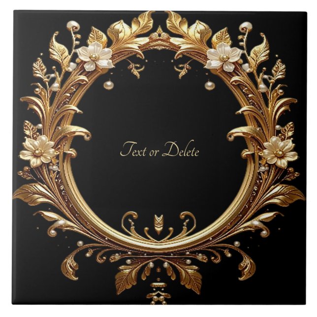 Azulejo De Cerâmica Golden Floral Ornate Frame Ceramic Tile (Frente)