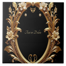 Golden Floral Ornate Frame Ceramic Tile