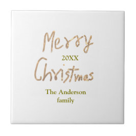 Azulejo De Cerâmica Golden glitter merry christmas add family name yea