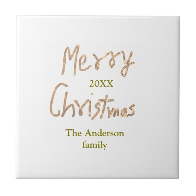 Azulejo De Cerâmica Golden glitter merry christmas add family name yea (Frente)