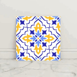 Azulejo De Cerâmica Golden Harmony Blue Floral Mosaic Elegant