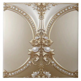 Azulejo De Cerâmica Golden Ornate Frame with Pearls Ceramic Tile