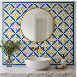 Azulejo De Cerâmica Golden Petals Modern Blue Yellow Floral Mosaic