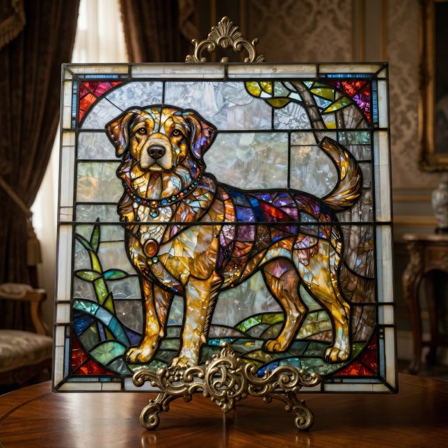 Azulejo De Cerâmica Golden Retriever Dog Faux Stained Glass Mosaic Art (Criador carregado)