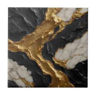 Azulejo De Cerâmica Golden Rift Elegance – Marble & Black Luxury