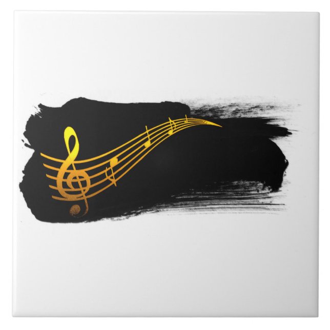 Azulejo De Cerâmica Golden-Yellow Treble Clef Music Design (Frente)