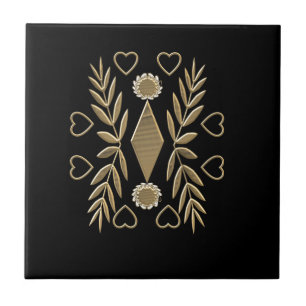 Azulejo De Cerâmica Goldenes Ornament auf schwarzen Hintergrund