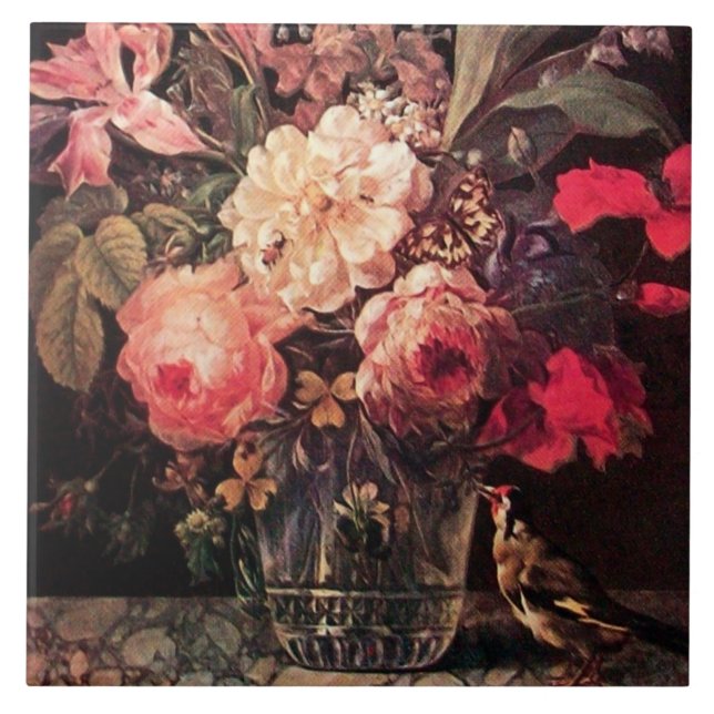 AZULEJO DE CERÂMICA  GOLDFINCH, ROSAS DE PINO E MANTEIGA (Frente)