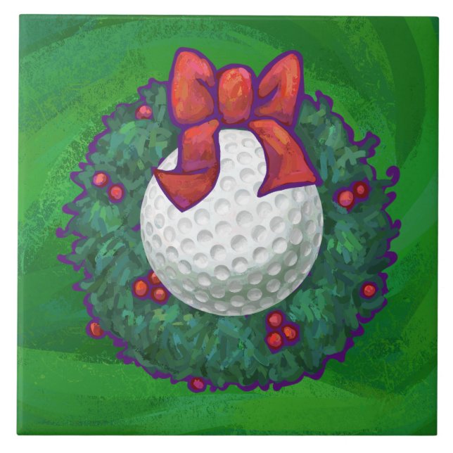 Azulejo De Cerâmica Golf Ball Wreath na Terra Verde (Frente)