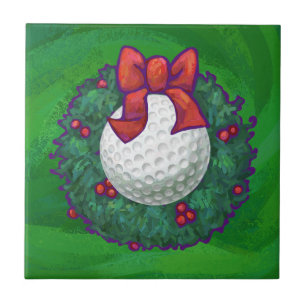 Azulejo De Cerâmica Golf Ball Wreath na Terra Verde