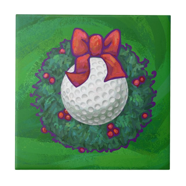 Azulejo De Cerâmica Golf Ball Wreath na Terra Verde (Frente)