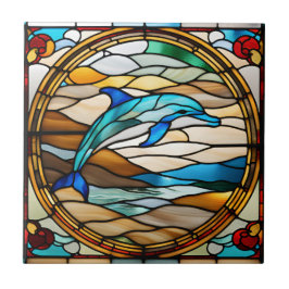 Azulejo De Cerâmica Golfinho de Vidro Colorido Falso