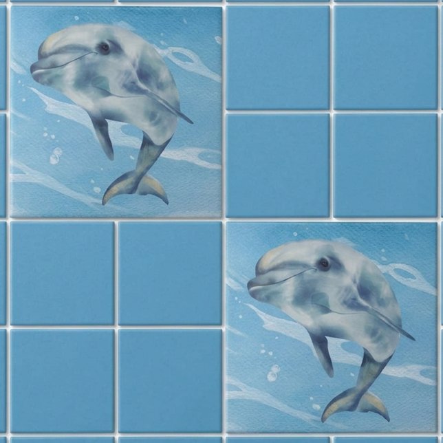 Azulejo De Cerâmica Golfinho Feliz Aquarela Praia Oceano  (Criador carregado)