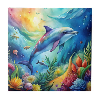 Azulejo De Cerâmica Golfinho Pintado