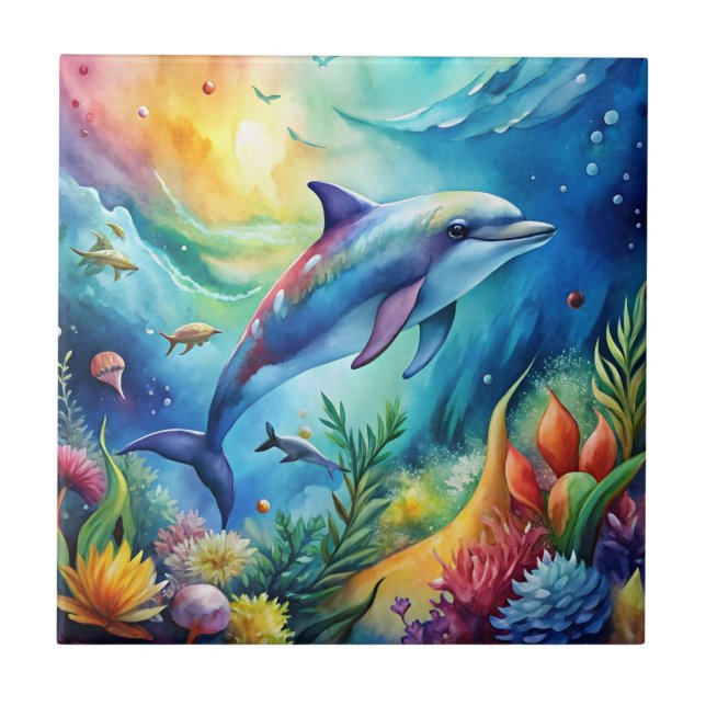 Azulejo De Cerâmica Golfinho Pintado (Frente)