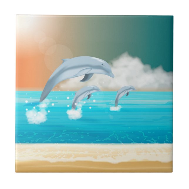 Azulejo De Cerâmica golfinho saltando no oceano (Frente)