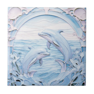 Azulejo De Cerâmica Golfinhos Art Nouveau Faux Alivio Vintage Antiquad