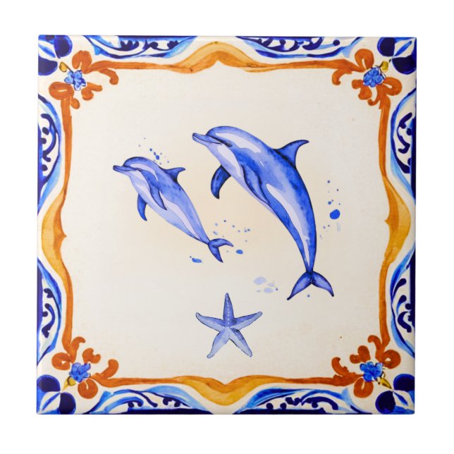 Azulejo De Cerâmica Golfinhos do Mediterrâneo (Frente)