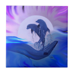 Azulejo De Cerâmica Golfinhos na Lua