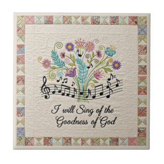 Azulejo De Cerâmica Goodness of God quilted look floral music
